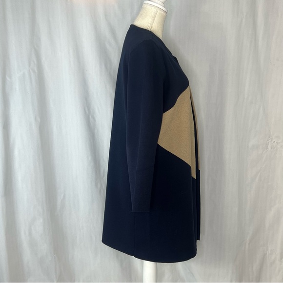 Ann Taylor Jacket Black Gray & Tan Color Block Viscose Open Front EUC M - Picture 3 of 7